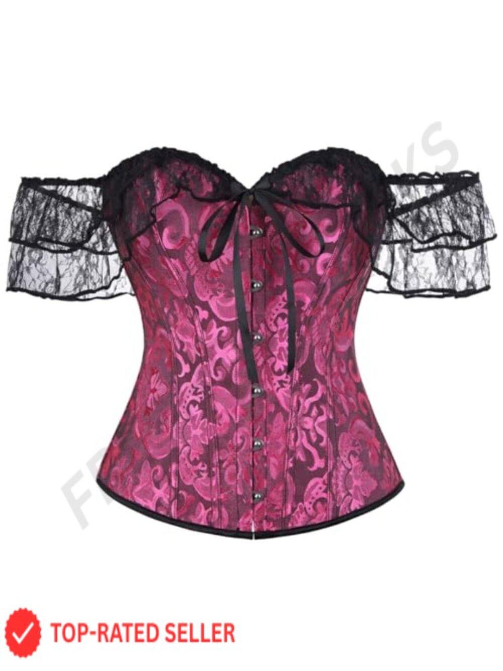 Off Shoulder Lace Up Overbust Corset Top with Sleeves Renaissance Bustier